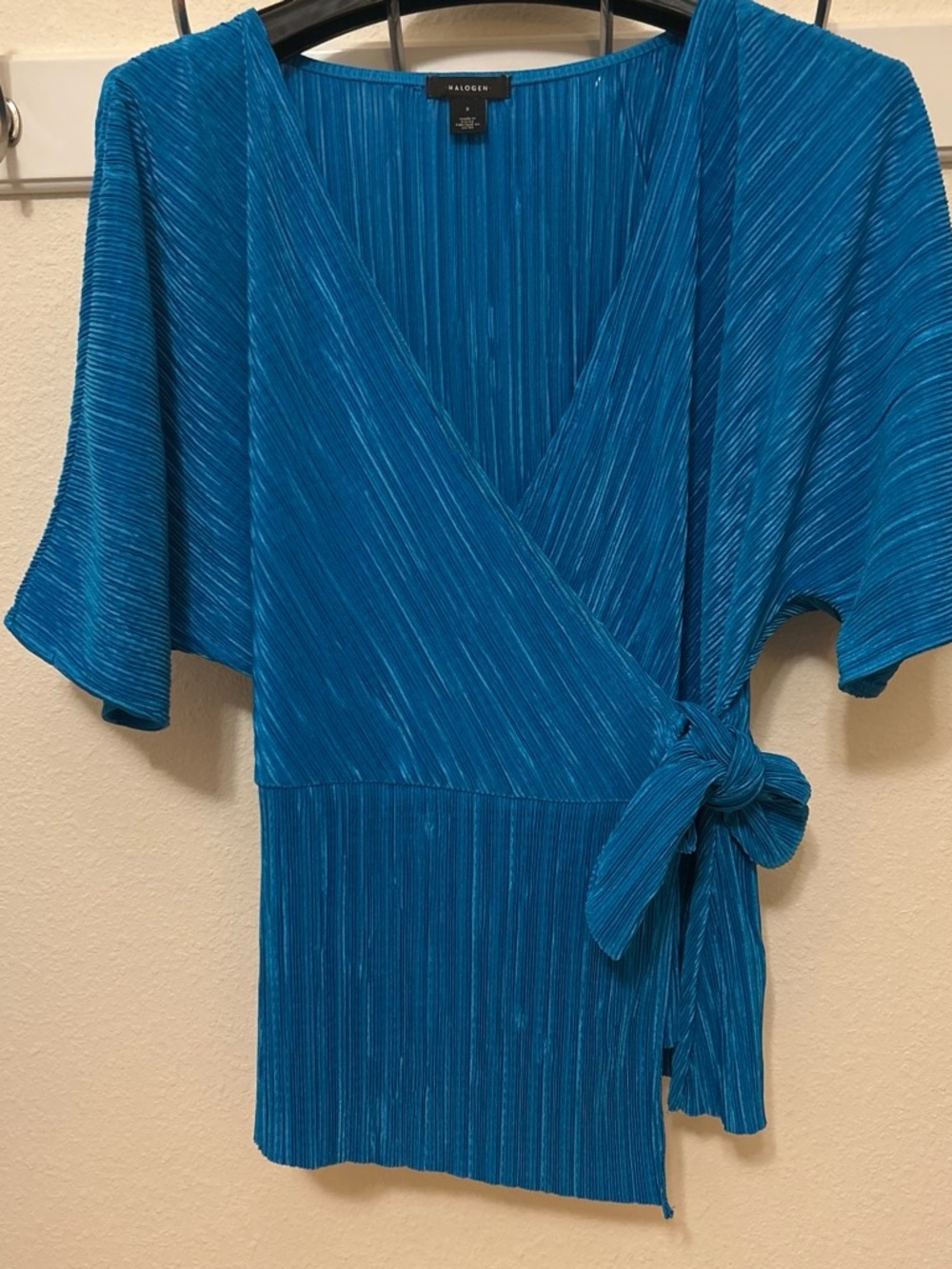 Halogen Teal Blue Wrap Top with Side Tie